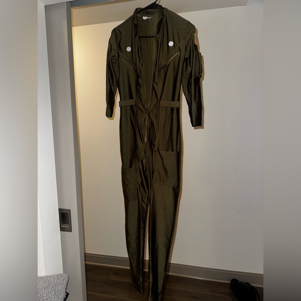 Tipsy Elves Dark Green Top Gun Jumpsuit Costume